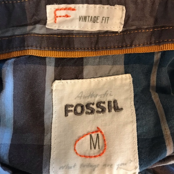 Fossil blue and brown plaid pearl snap shirt - Picture 6 of 7